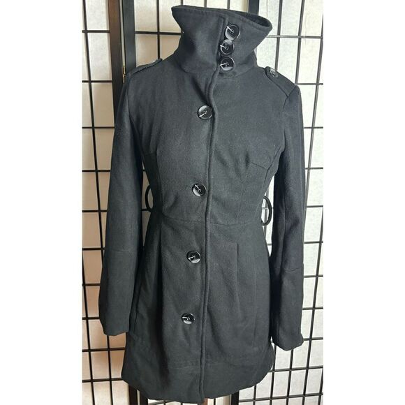What’s Hot Black Wool Blend Button Up Coat - Picture 1 of 7
